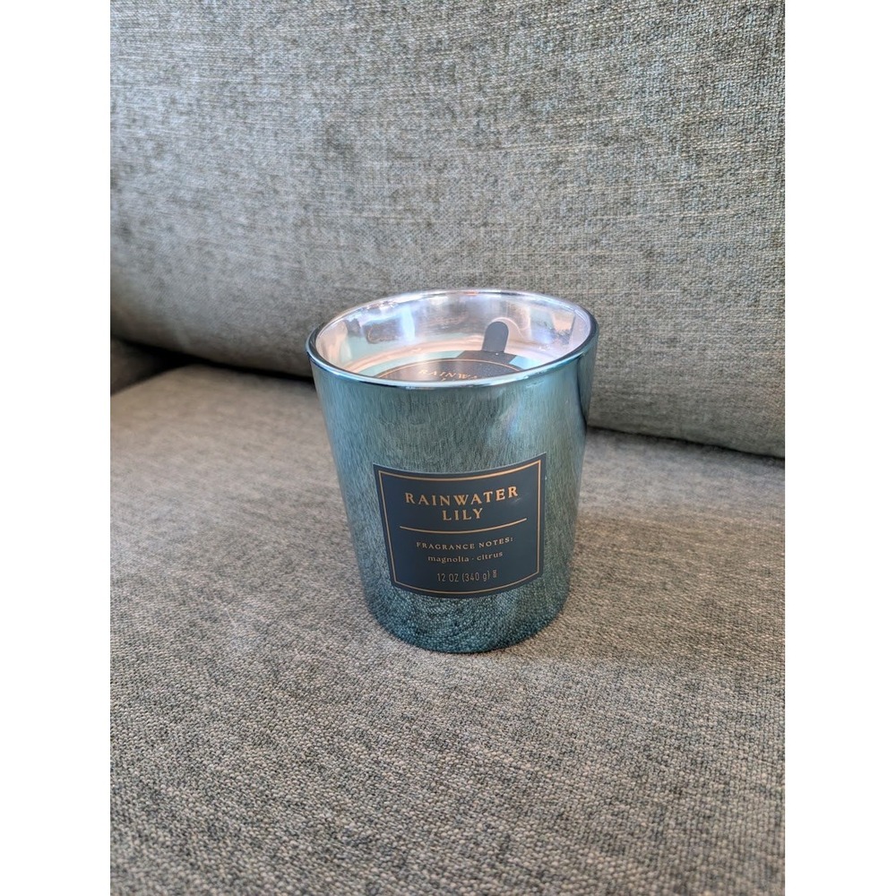 Threshold Rainwater Lily Scented‎ Candle 12oz Teal Metallic Glass Jar Magnolia